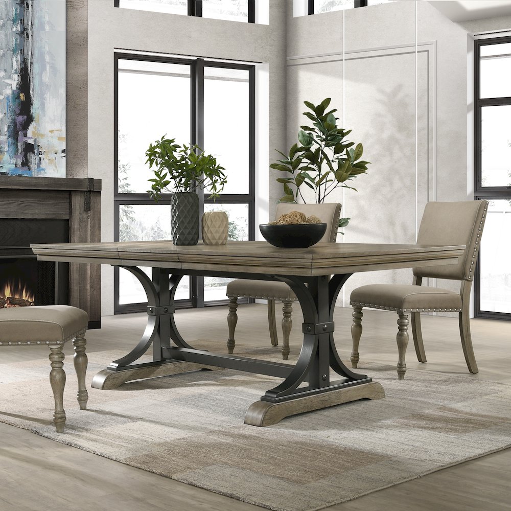 Birmingham Nailhead Driftwood Finish Extendable Table