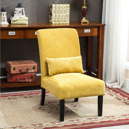 Pisano Yellow Fabric Armless Accent Chair with Matching Kidney Pillow