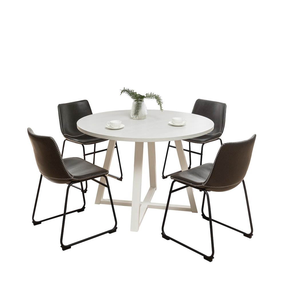 Varna 5-Pc Round Dining Set, Trestle Dining Table with 4 Chairs, Antique Gray