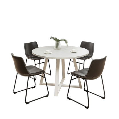 Varna 5-Pc Round Dining Set, Trestle Dining Table with 4 Chairs, Antique Gray
