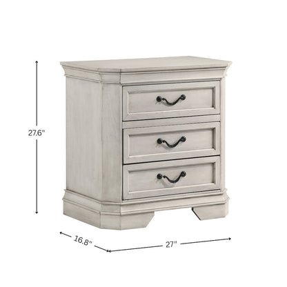 Maderne Wood 3-Drawer Nightstand, Antique White Finish