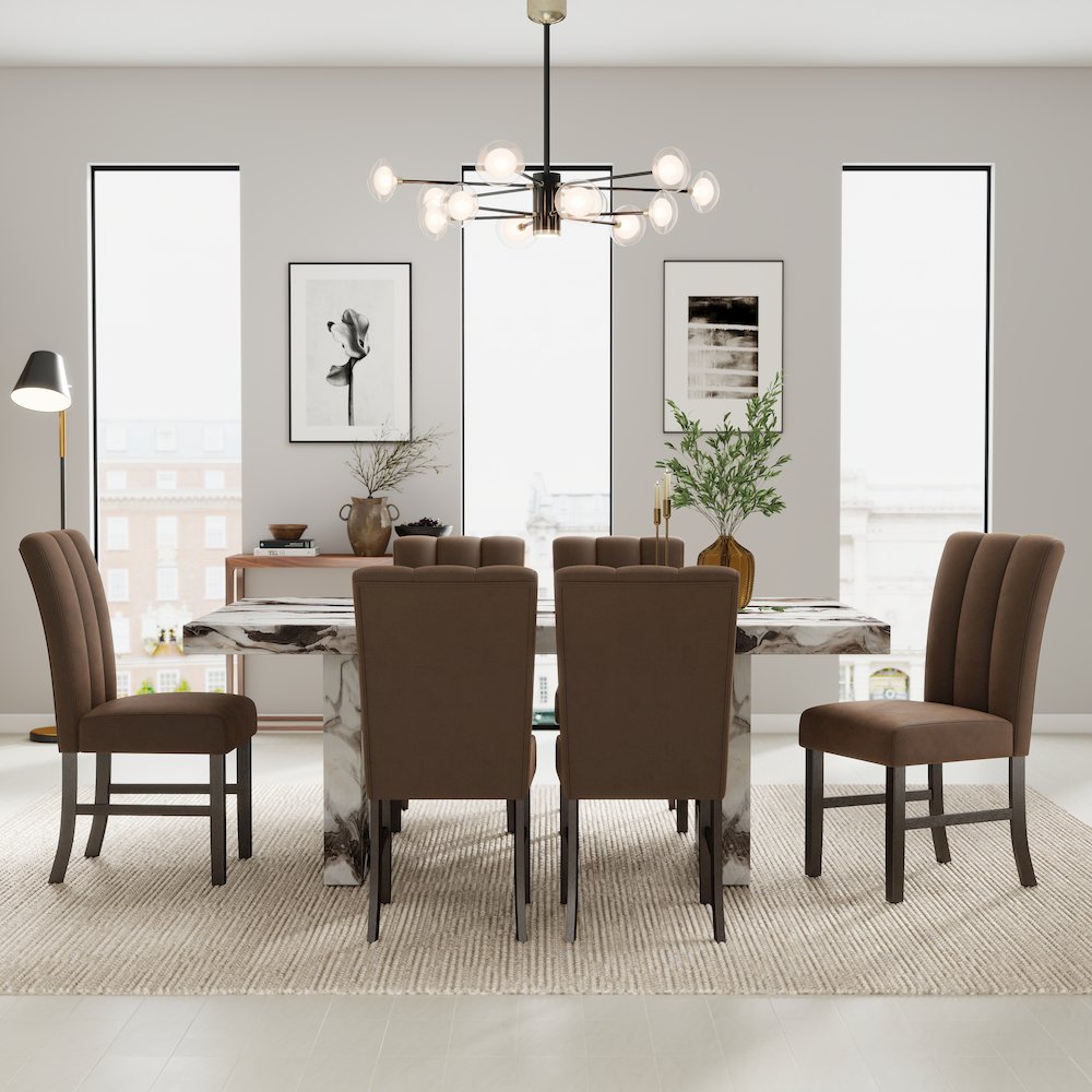 Cavira 7-PC Modern Faux Marble Dining Set, Double Pedestal Table with 6 Chairs