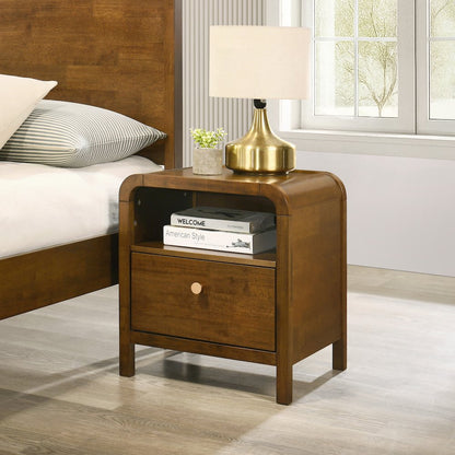 Eldren Wood Bedroom Set, Queen Platform Bed Dresser, Mirror, Nightstand Walnut