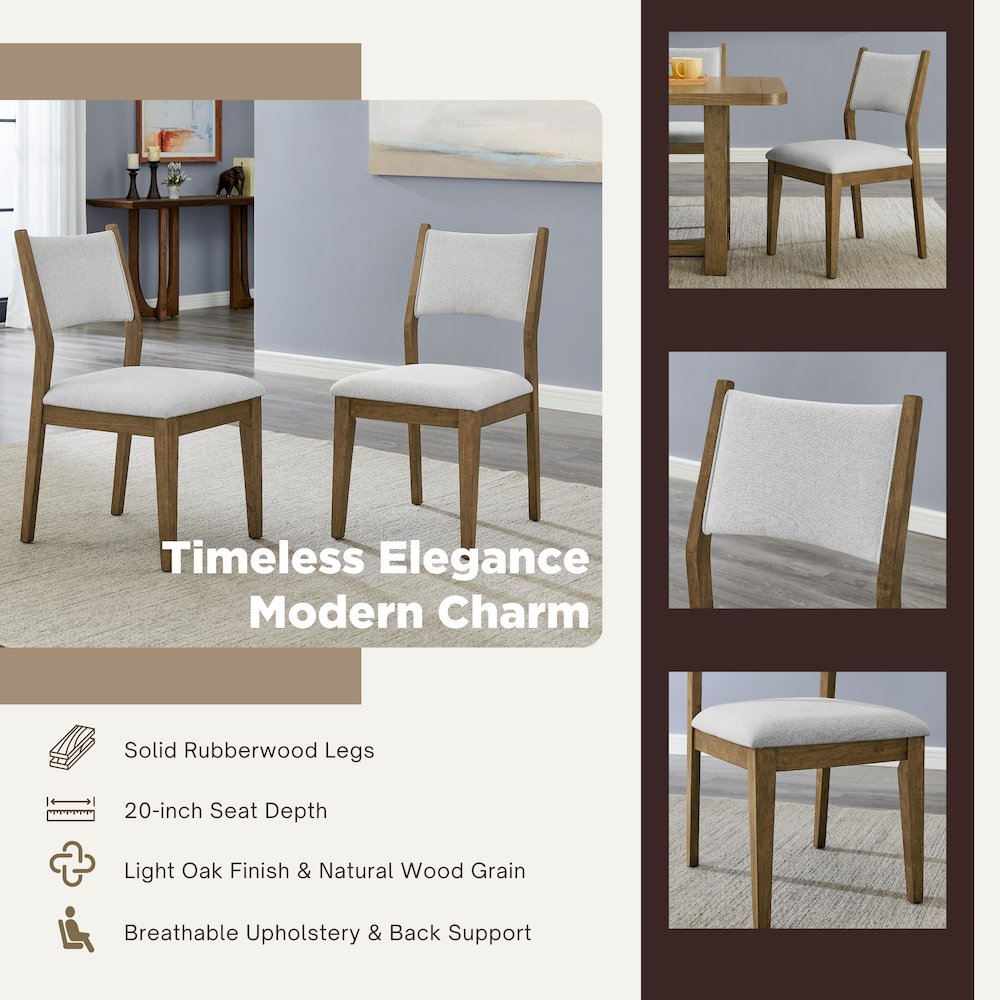 Parker Upholstered Dining Chairs, Set of 2, Light Oak and Gray