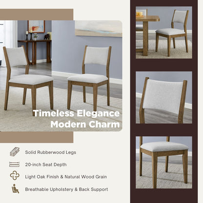 Parker Upholstered Dining Chairs, Set of 2, Light Oak and Gray