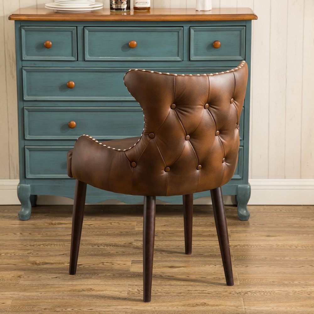 Viking Tufted Button Back barrel chair with Nailhead, Brown