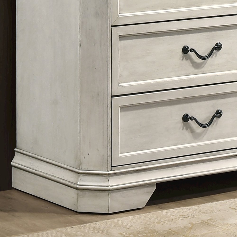 Maderne Wood 3-Drawer Nightstand, Antique White Finish