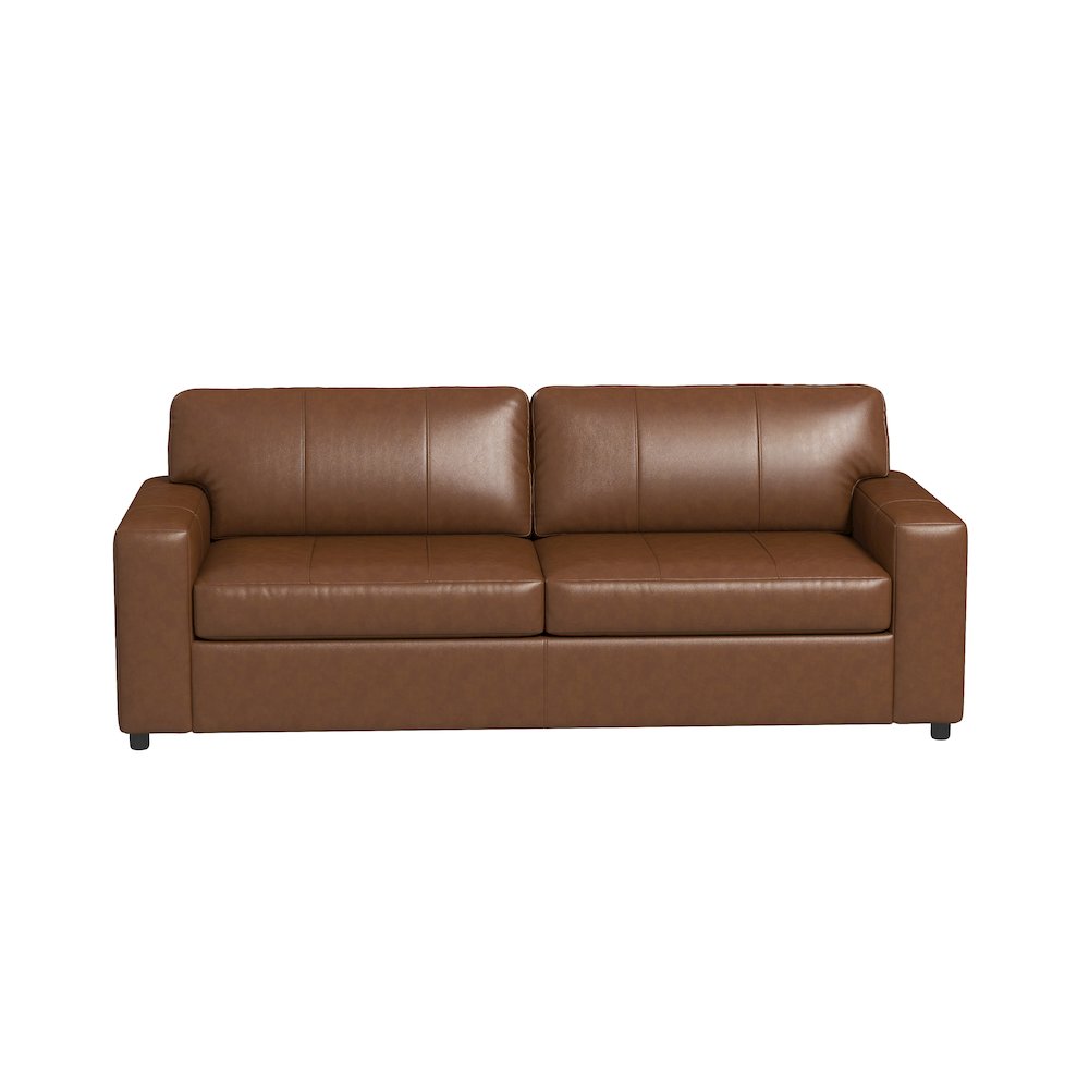 Sakan Leather Upholstered Sofa, Caramel