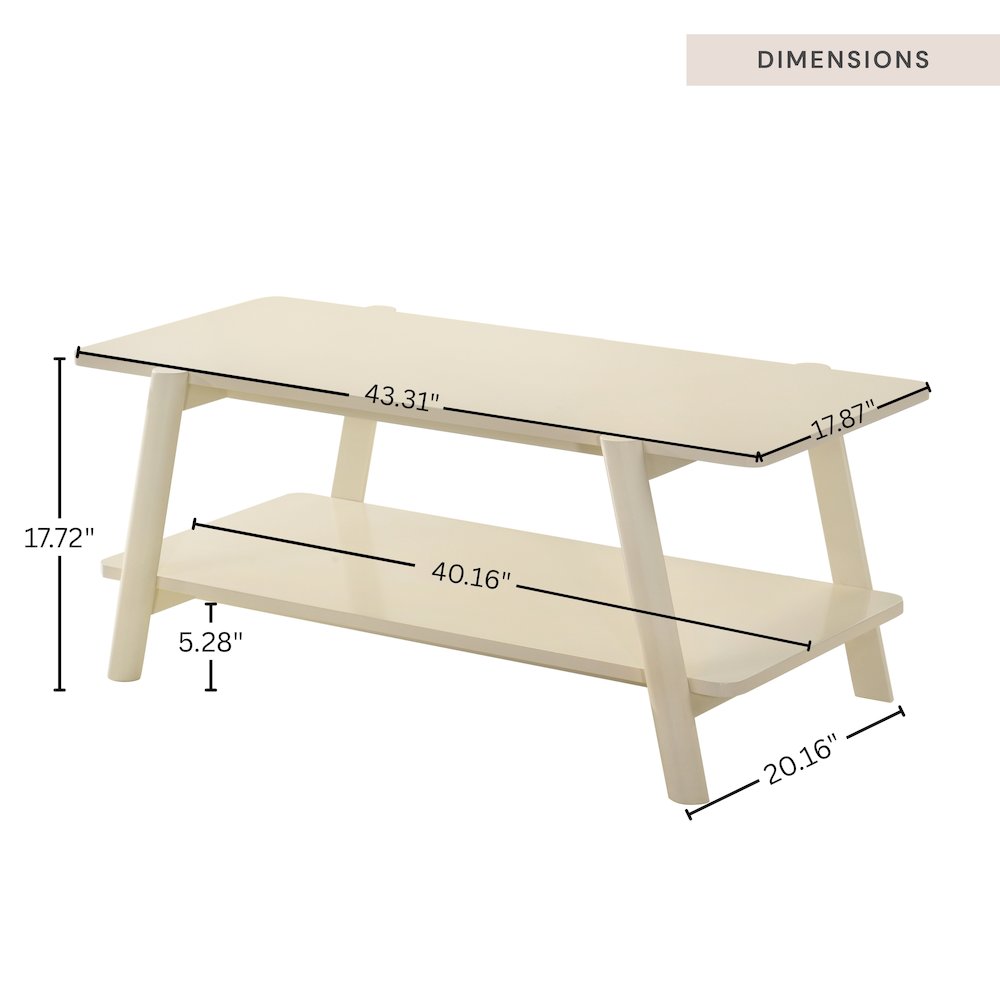 Metz Mid-Century Modern Wood Shelf Coffee Table, Off-White Finish