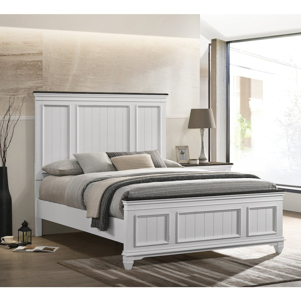 Clelane Shiplap Wood Panel Bed, Queen, Weathered White and Gray