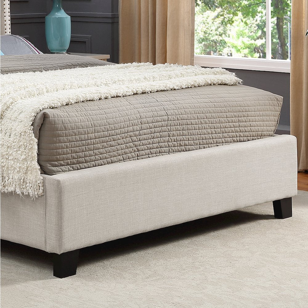 Nantarre Fabric Button Tufted Wingback King Bed with Nail Head Trim, Tan