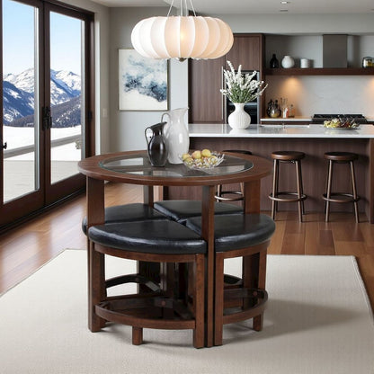 Brown Round Dining Table Set for 4, 5-Piece Dining Set with Upholstered Seats