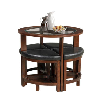Brown Round Dining Table Set for 4, 5-Piece Dining Set with Upholstered Seats