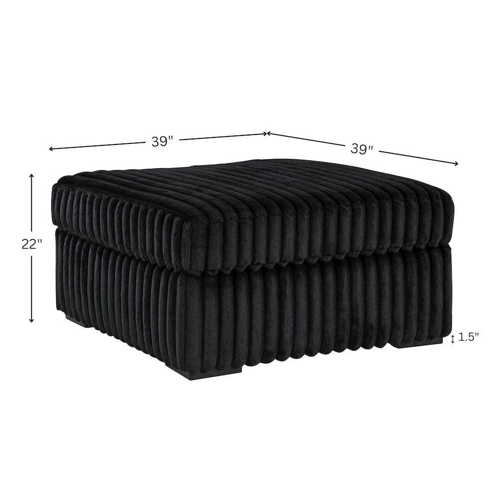 Solenne Oversized Ottoman with Jumbo Corduroy Upholstery, Black