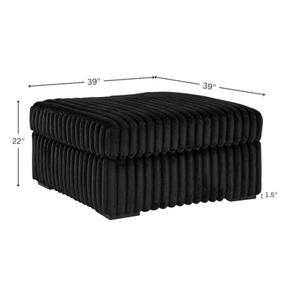 Solenne Oversized Ottoman with Jumbo Corduroy Upholstery, Black