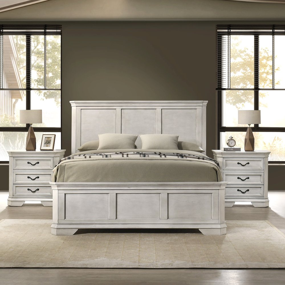 Maderne Wood Panel Bed with Dresser, Mirror, Two Nightstands, King