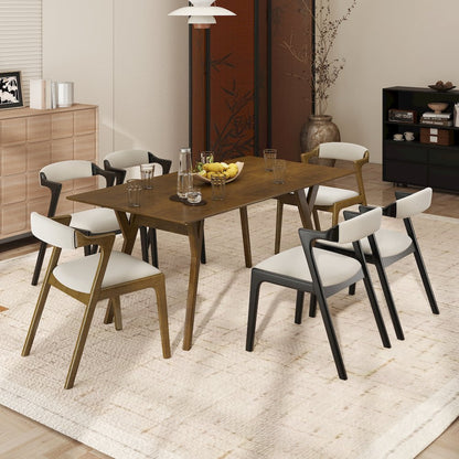 Lavin Modern 7-Piece Dining Set, Dining Table with 2 Walnut and 4 Black Chairs
