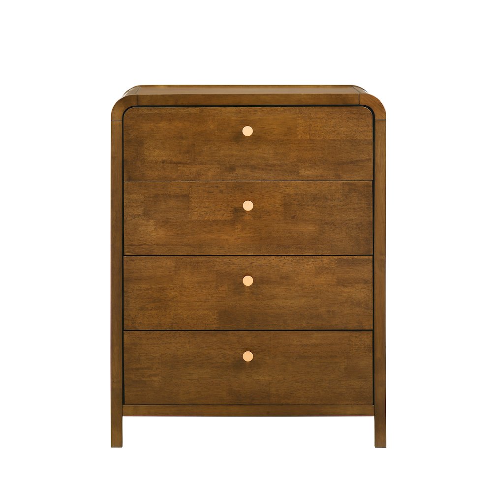 Eldren 4-Drawer Wood Chest with Solid Rubberwood Frame, Walnut Finish