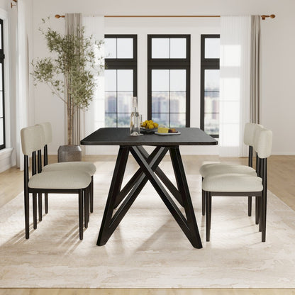 Axler 5-Piece Dining Set, Tripod-Cross Dining Table with 4 Boucle Chairs, Black
