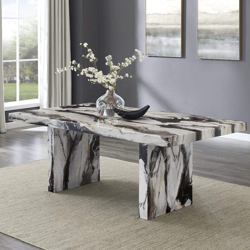 Cavira 5-Piece Dining Set, Faux Marble Dining Table with Four Chairs, Blue