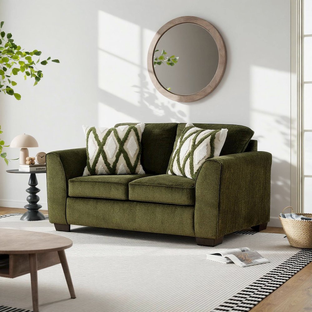 Marvella Living Room Sofa and Loveseat Set, Chenille Upholstery, Accent Pillows