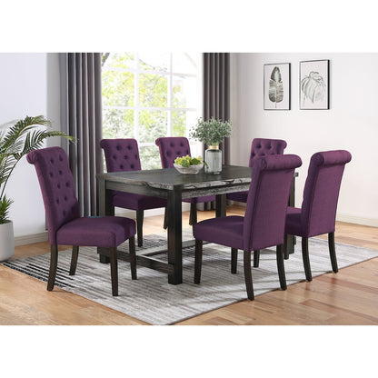 Leviton Antique Black Finished Wood Dining Set, Table with Six Chair, Purple