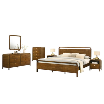 Eldren Wood Bedroom Set, King Platform Bed Dresser, Mirror Two Nightstands,Chest