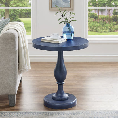 Solmere 22" Round Wood Pedestal End Table, Blue
