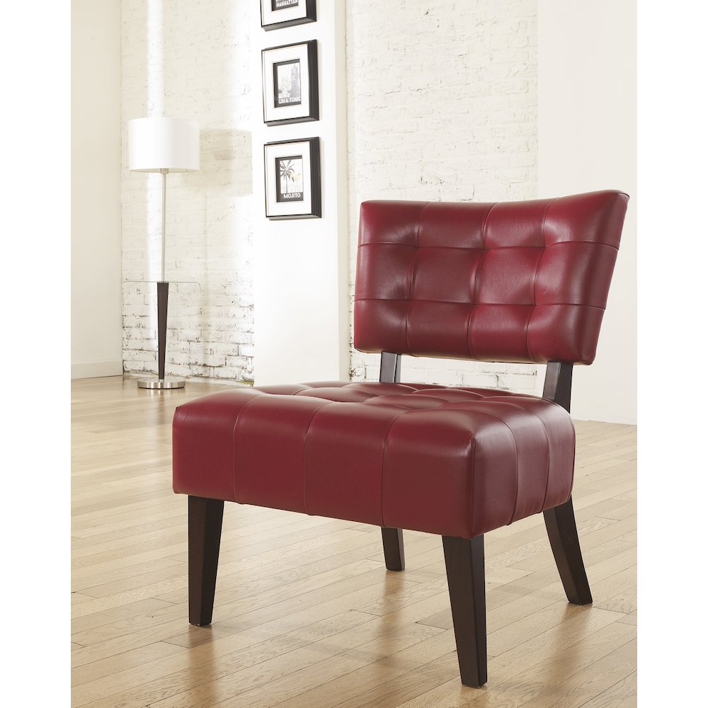 Movile Blended Leather Tufted Accent Chair with Oversized Seating, Red