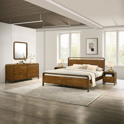 Eldren Wood Bedroom Set, Queen Platform Bed Dresser, Mirror,Two Nightstands