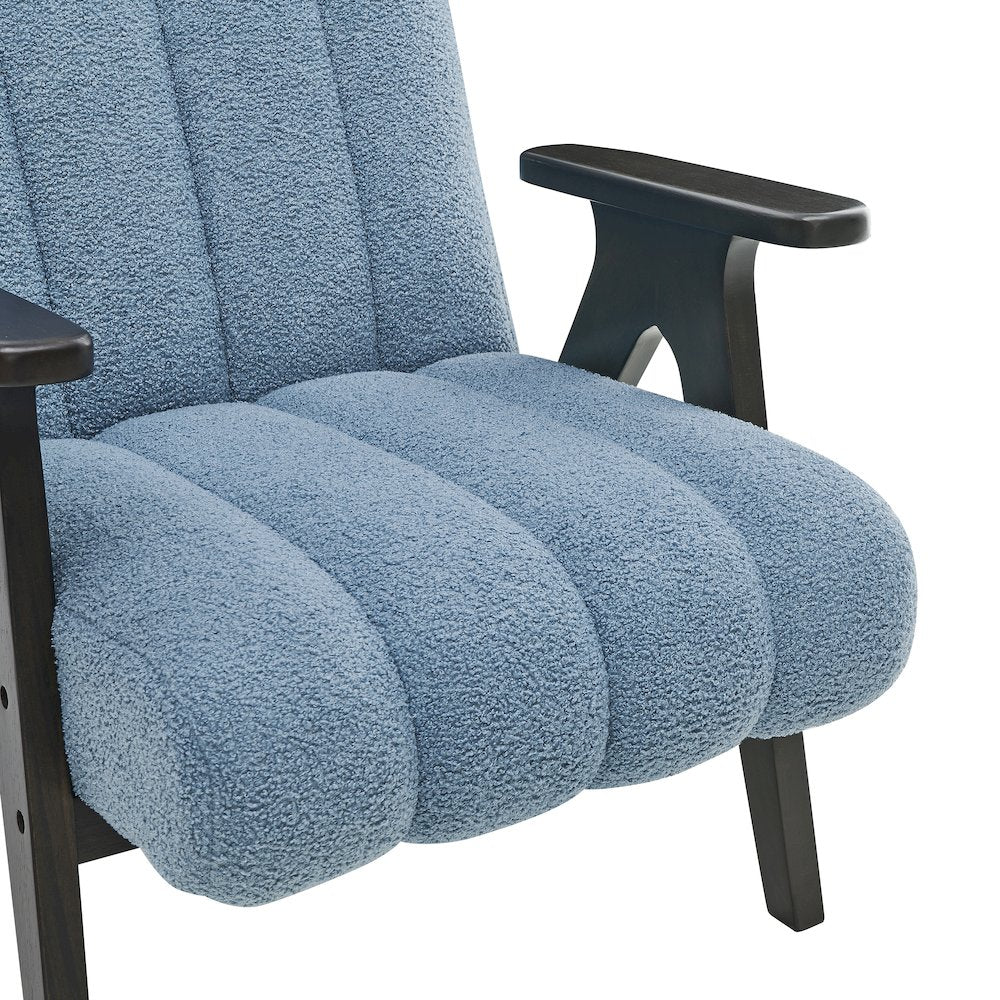 Rella Modern Teddy Sherpa Accent Chair with Espresso Wood Frame, Blue