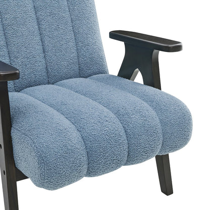 Rella Modern Teddy Sherpa Accent Chair with Espresso Wood Frame, Blue