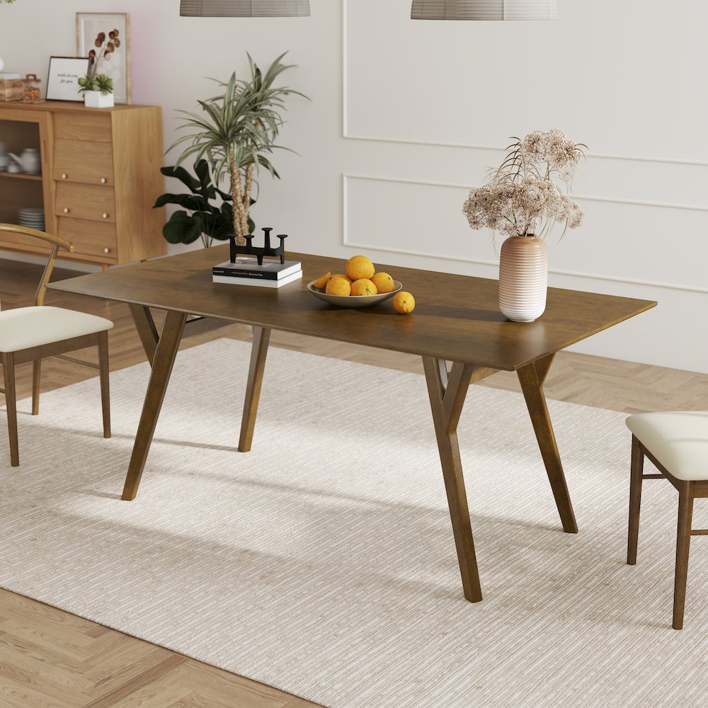 Lavin Contemporary Walnut Finish Dining Table with Solid Wood Base