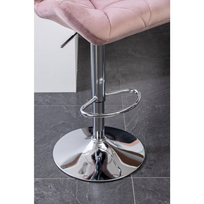 Breni Velvet Diamond Tufted Swivel Adjustable Height Barstool, Set of 2, Mauve