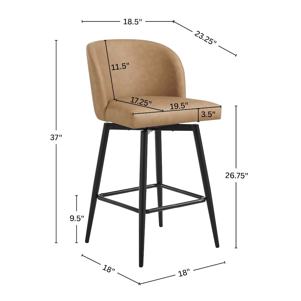 Rhythm Upholstered Counter Height Stool, 360° Swivel, Set of 2, Camel