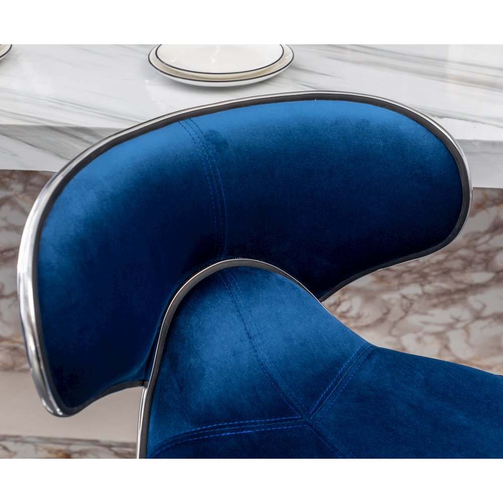 Masaccio Velvet Upholstered Adjustable Swivel Barstool, Set of 2, Blue