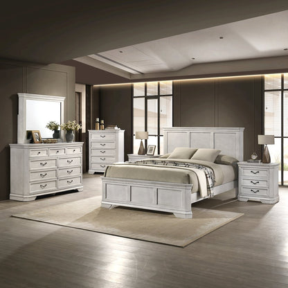 Maderne Wood Panel Bed with Dresser, Mirror, Two Nightstands, Chest, Queen