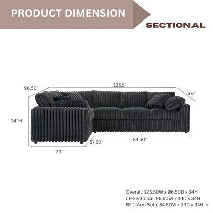 Belvoir 2-PC Living Room Set, L-shape Sectional and Accent Ottoman, Charcoal