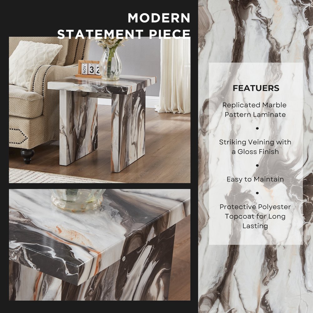 Cavira Modern Faux Marble Living Room End Table, Off-white