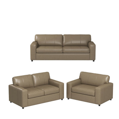 Sakan Leather 3-Pc Living Room Set, Sofa Loveseat and Chair, Beige