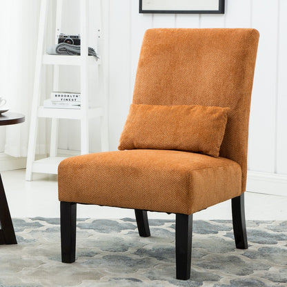 Pisano Orange Fabric Armless Accent Chair with Matching Kidney Pillow