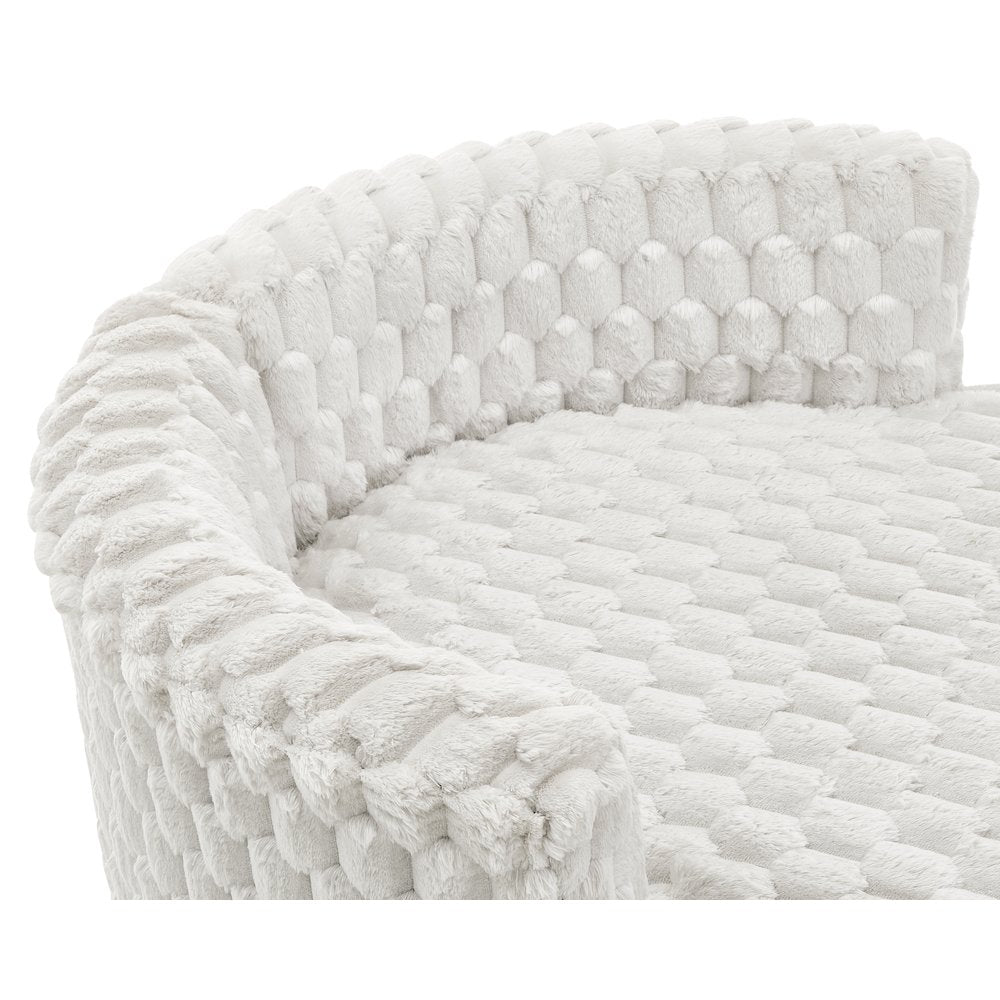 Malna Plush 3D Upholstered Barrel Accent Chair with Wheels, Off-white