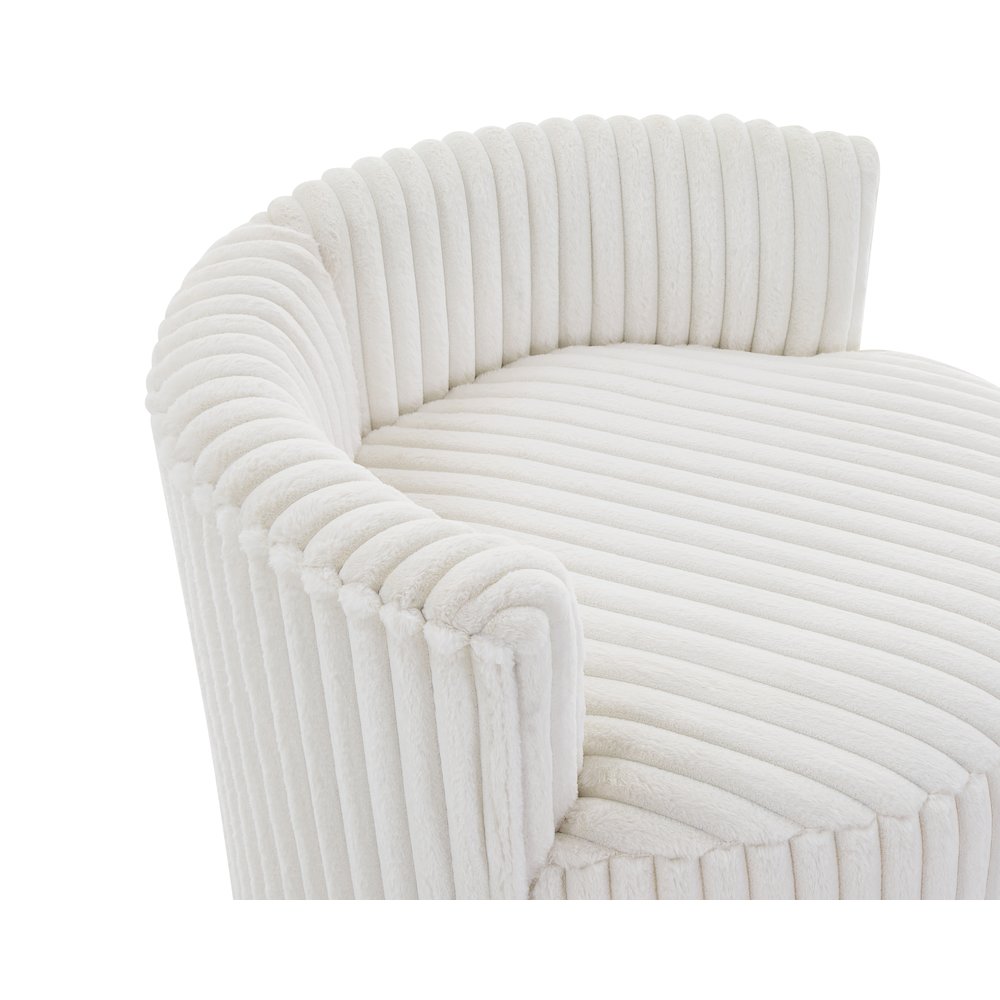 Malna Wide Wale Corduroy Upholstered Barrel Accent Chair with Wheels, Off-white