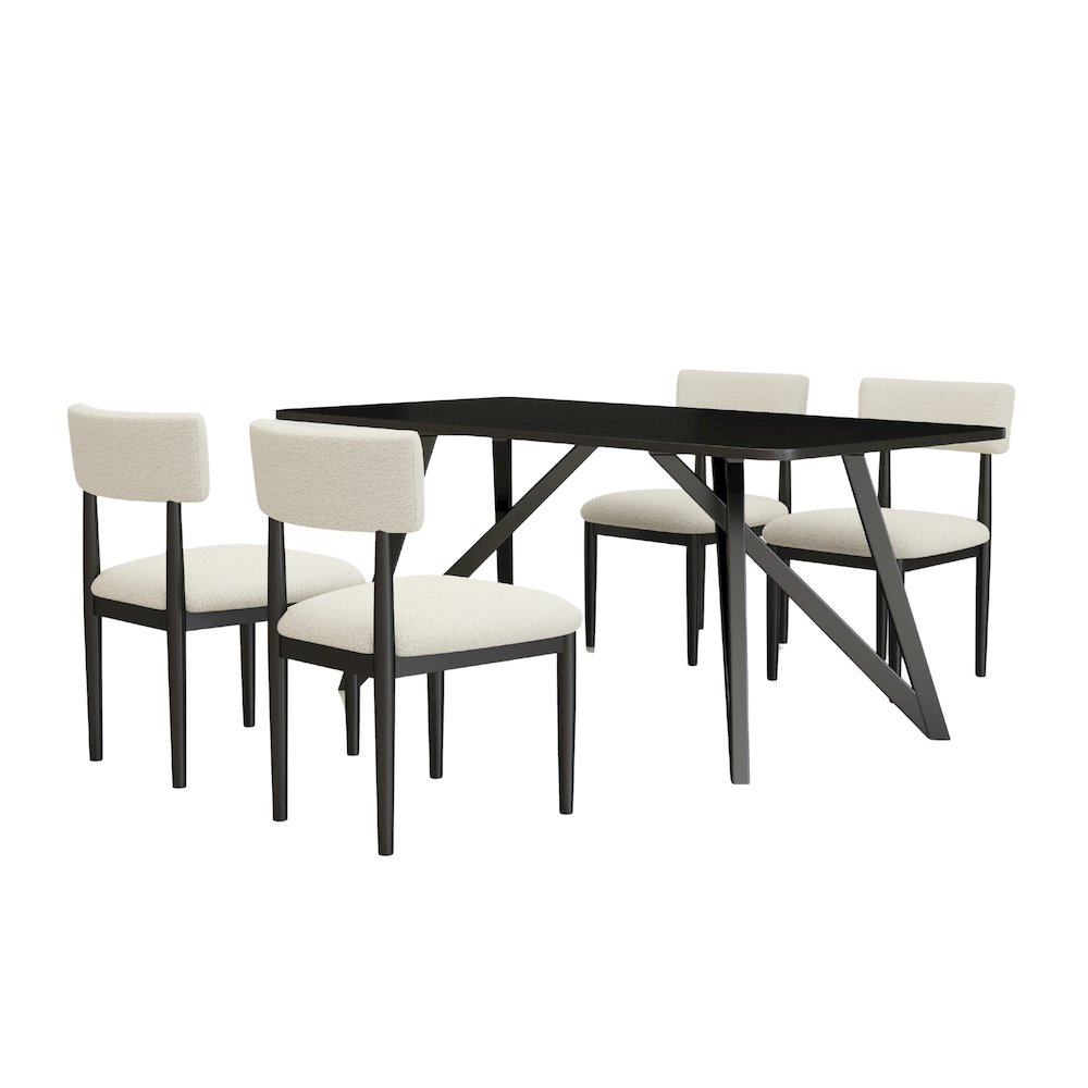 Axler 5-Piece Dining Set, Tripod-Cross Dining Table with 4 Boucle Chairs, Black