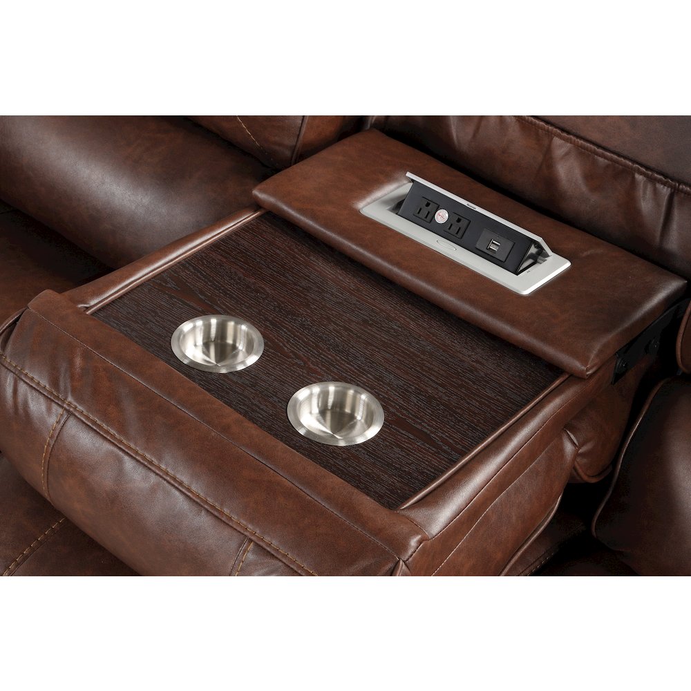 Achern Leather Manual Reclining Sofa and Loveseat, Storage Console and USB Port