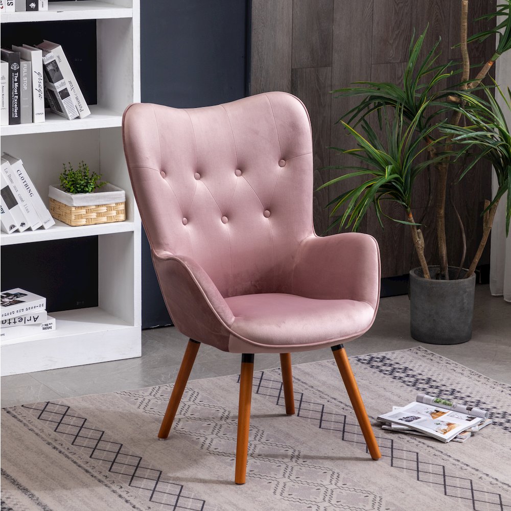 Doarnin Contemporary Silky Velvet Tufted Button Back Accent Chair, Mauve