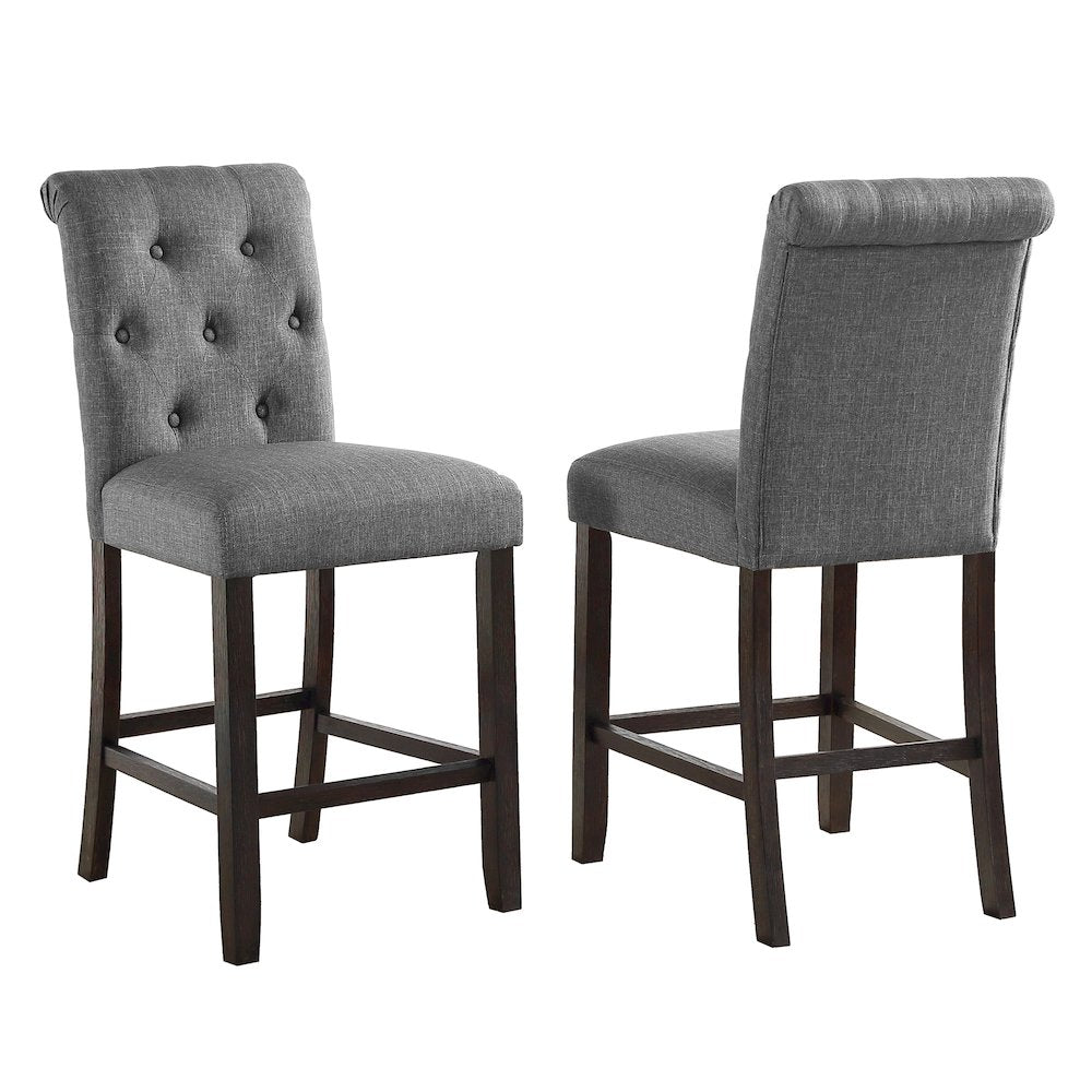 Leviton Solid Wood Tufted Asons Counter Height Stool, Set of 2, Gray