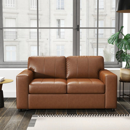 Sakan Leather Upholstered Loveseat, Caramel