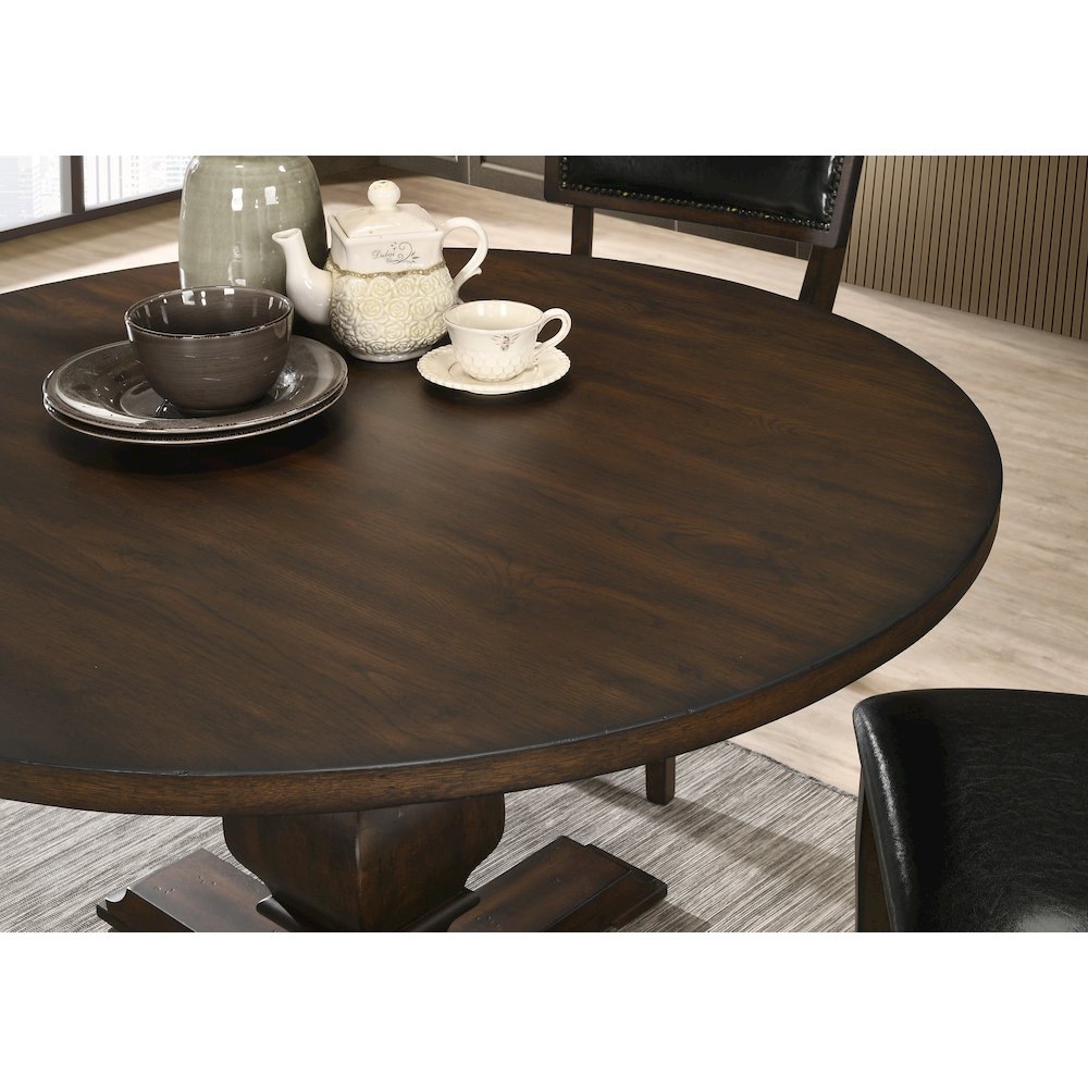 Havre Burnish Oak Finished Wood Pedestal Round Dining Table
