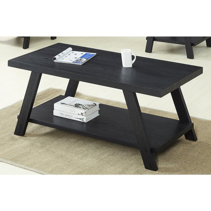 Athens Contemporary Replicated Wood Shelf Coffee Table in Black Finish